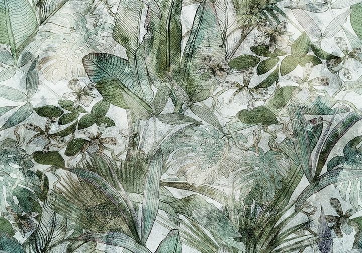 Fototapetes ar zaļam lapām - Vieglā rasā, 135350