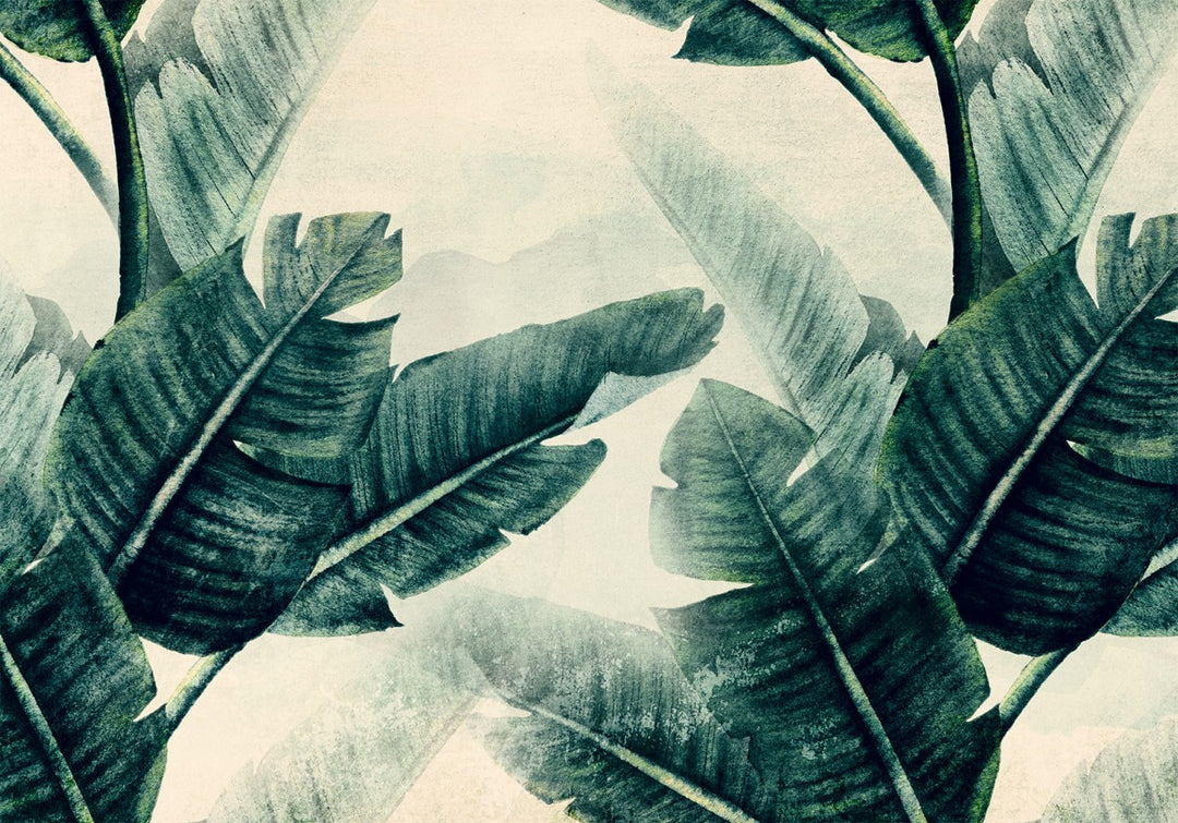 Wall Murals with tropical green leaves in shades of green, 135976