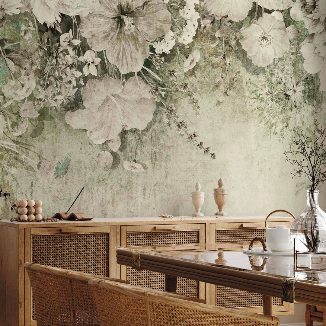 Wall Murals - Flowering – different types of flowers on the wall | green
