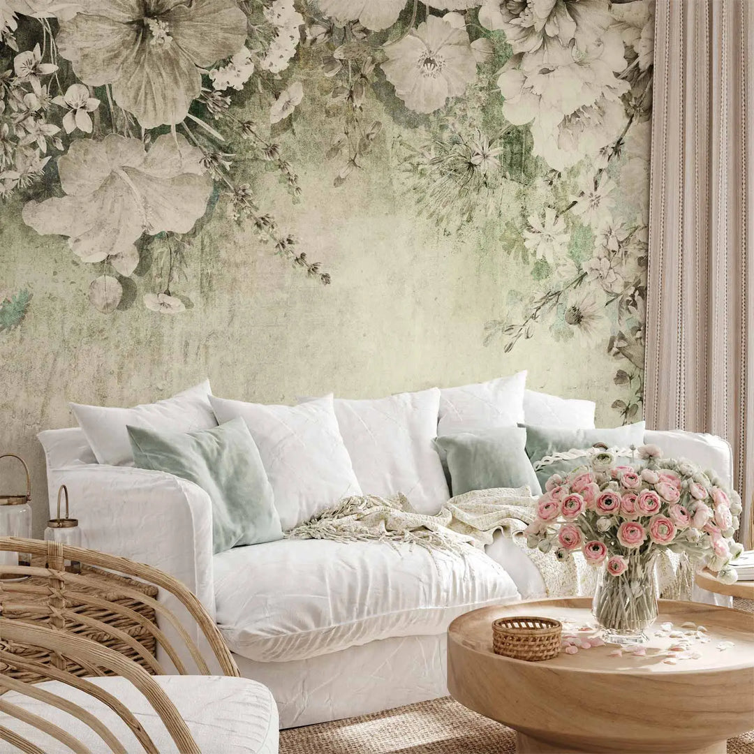 Wall Murals - Flowering – different types of flowers on the wall | green