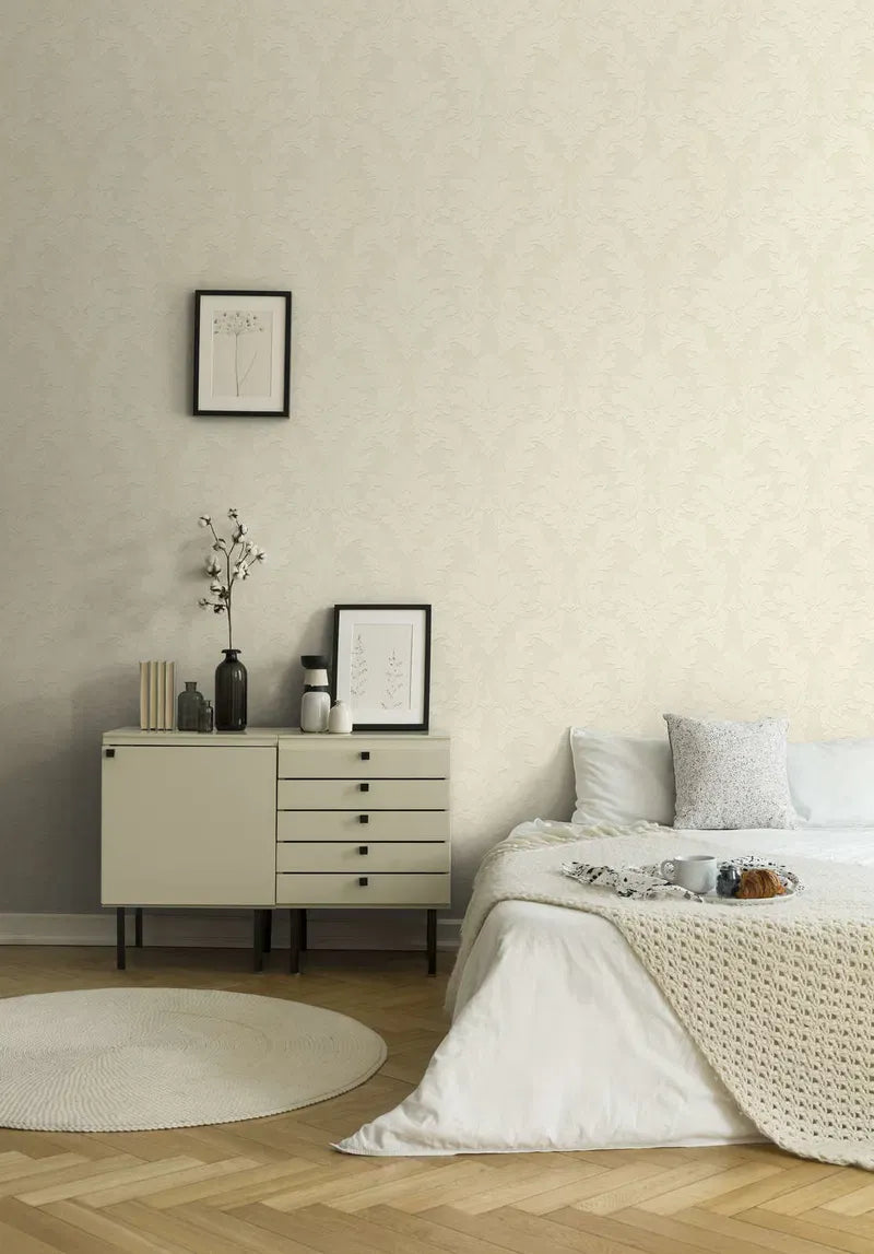 Baroka stila tapetes – krēmkrāsā, FLOCK, 33580-1 AS Creation