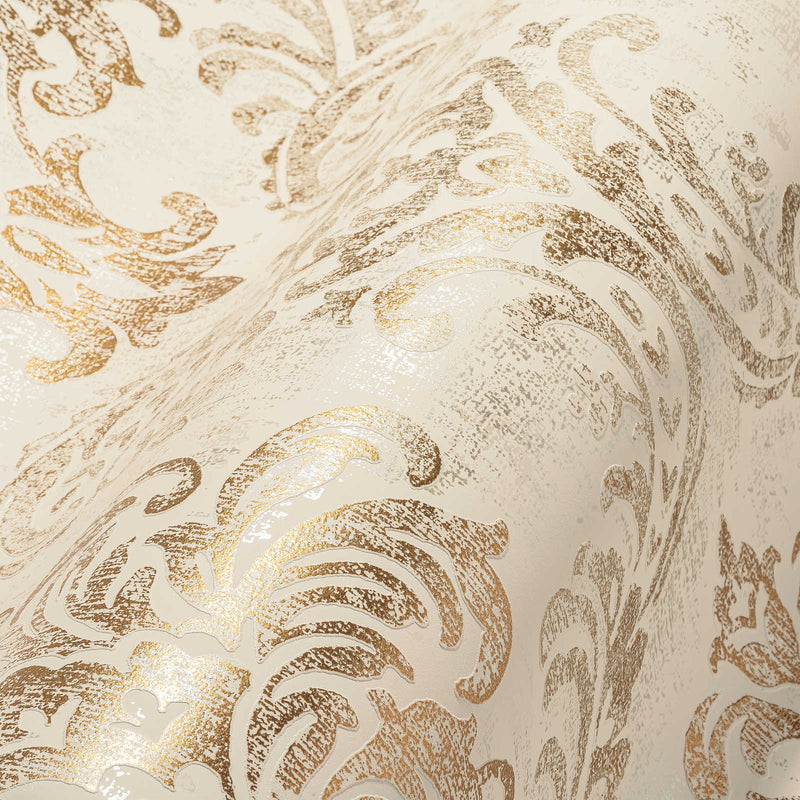 Baroque wallpaper with ornaments and shiny metallic look, cream - 1373725 AS Creation