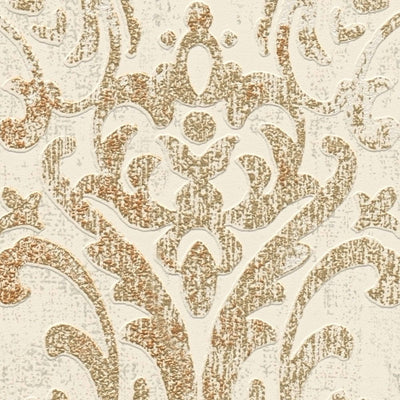 Baroque wallpaper with ornaments and shiny metallic look, cream - 1373725 AS Creation