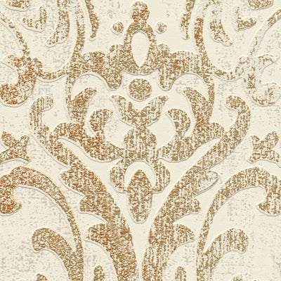 Baroka tapetes ar ornamentu un spīdīgu metālisku izskatu, krēmkrāsā - 1373725 AS Creation