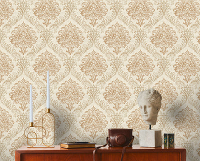 Baroque wallpaper with ornaments and shiny metallic look, cream - 1373725 AS Creation