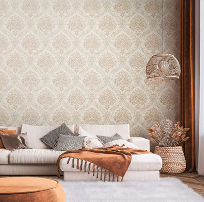 Baroque wallpaper with ornaments and shiny metallic look, cream - 1373725 AS Creation