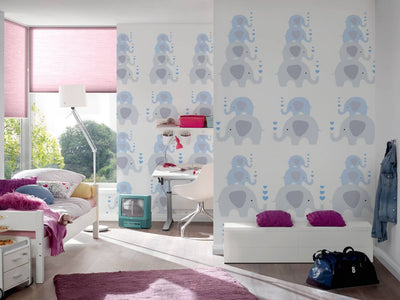 Обои для детской комнаты для мальчиков - со слонами в голубом цвете, 1350647 Без ПВХ AS Creation