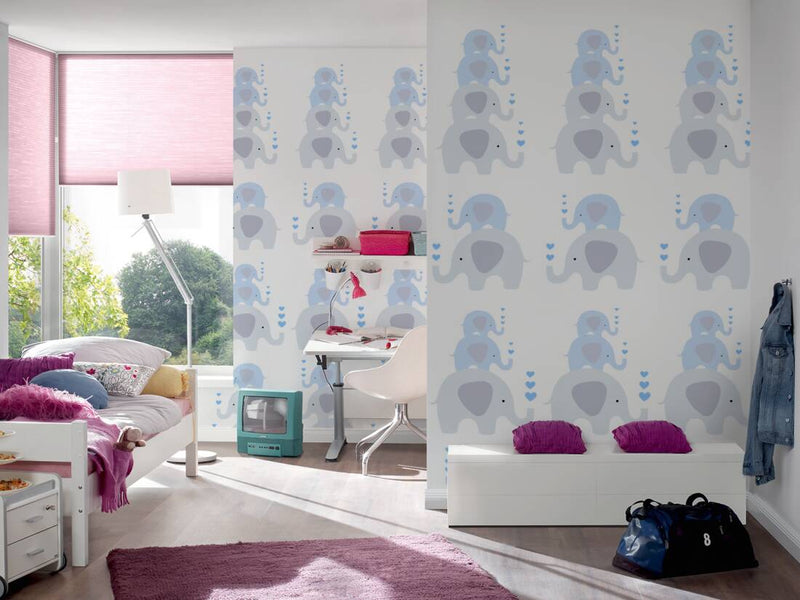 Nursery wallpaper for boys - with elephants in blue, 1350647 Without PVC AS Creation