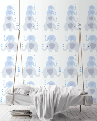 Nursery wallpaper for boys - with elephants in blue, 1350647 Without PVC AS Creation