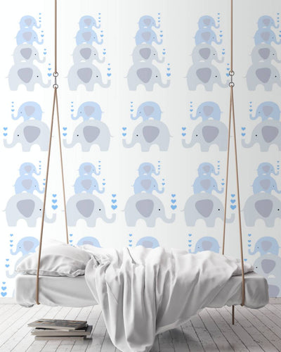 Обои для детской комнаты для мальчиков - со слонами в голубом цвете, 1350647 Без ПВХ AS Creation