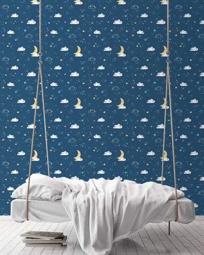 Children's room wallpaper night sky - night blue 1350743 Without PVC AS Creation