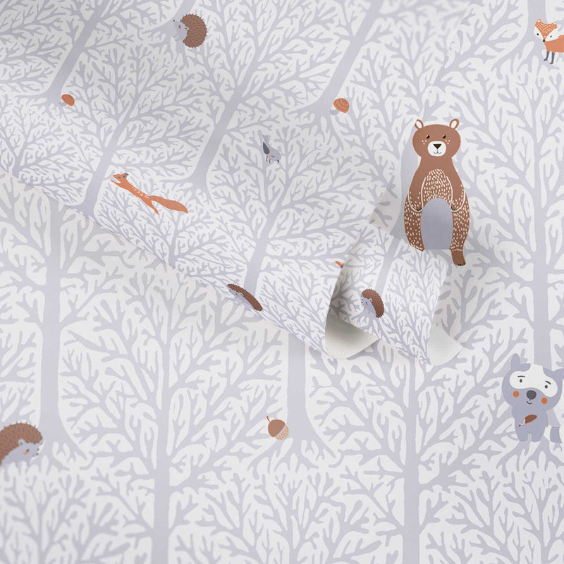 Vaikiški pilki tapetai mergaitės kambariui - su miško gyvūnais, 1350407 Be PVC AS Creation