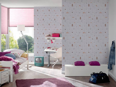 Children's grey wallpaper for girl's room - with forest animals, 1350407 Without PVC AS Creation