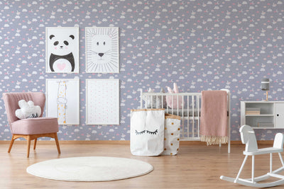 Children's wallpaper for girl's room with night sky, grey and pink, 1350503 Without PVC AS Creation