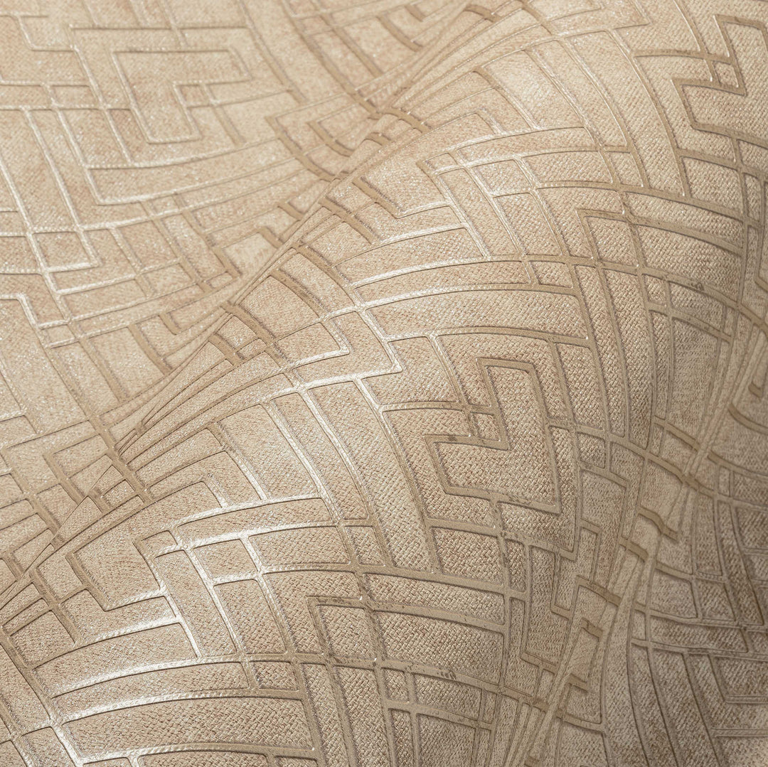 Bēšas tapetes guļamistabai ar Art Deco līniju rakstu - 388283 AS Creation