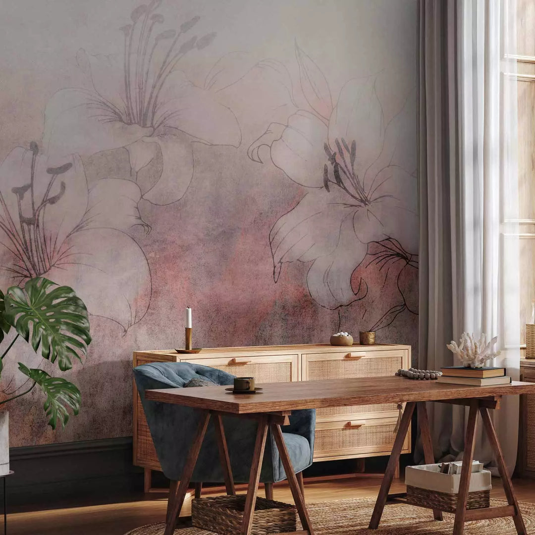 Wall Murals - White lilies on the coral pink background, 149250