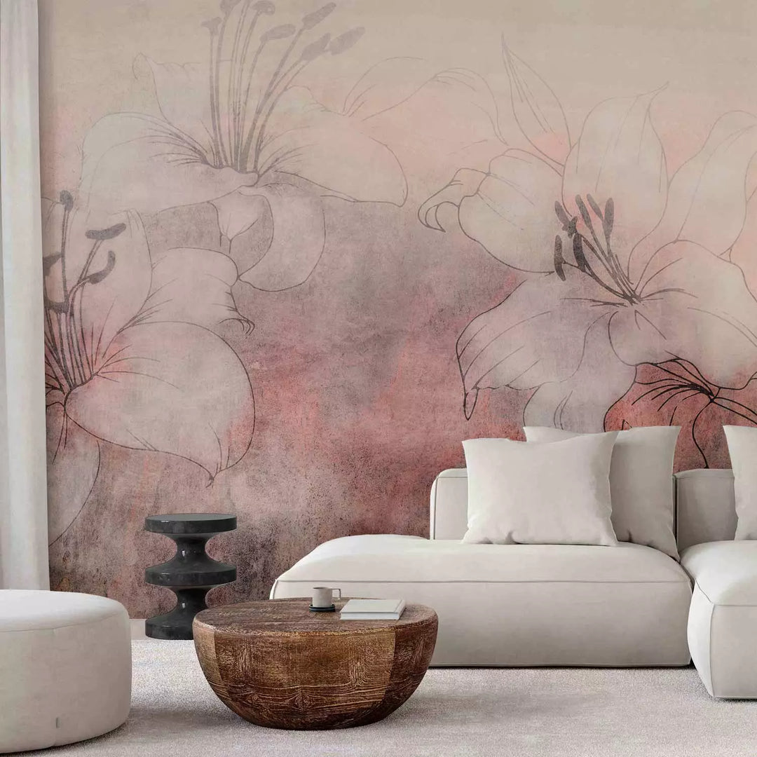 Wall Murals - White lilies on the coral pink background, 149250