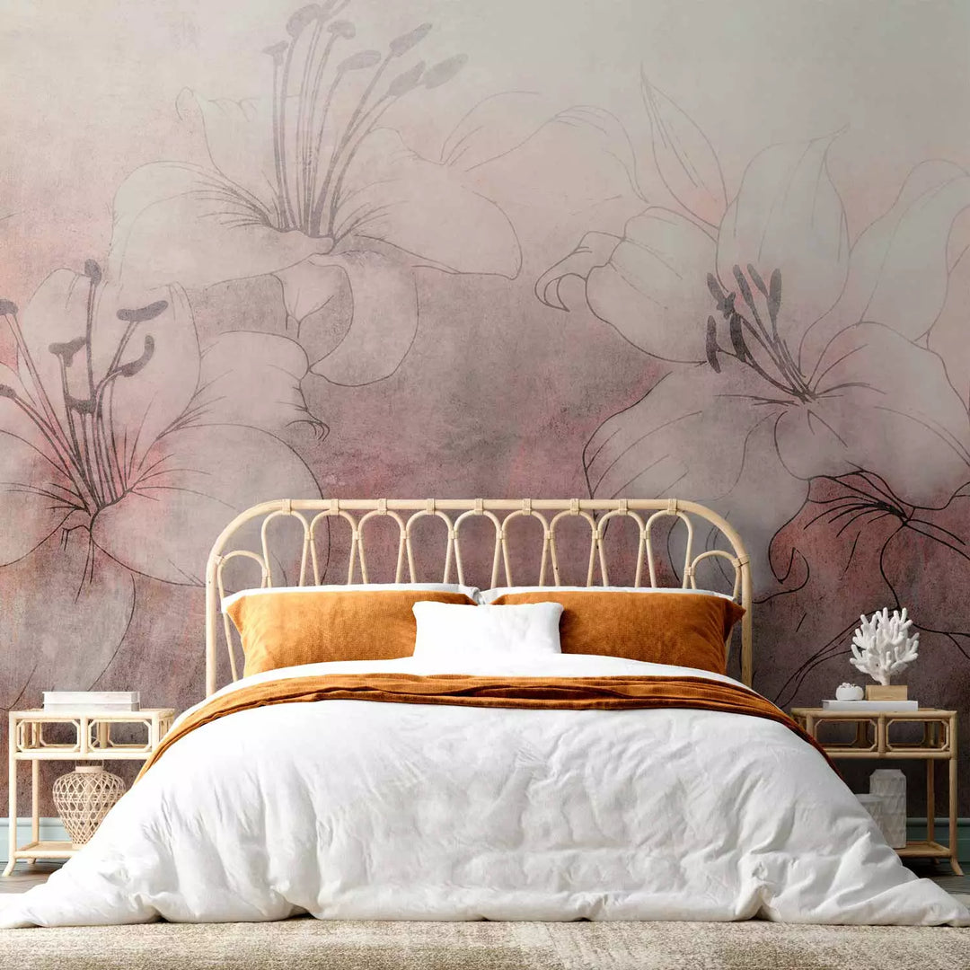 Wall Murals - White lilies on the coral pink background, 149250