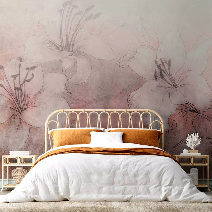 Wall Murals - White lilies on the coral pink background, 149250