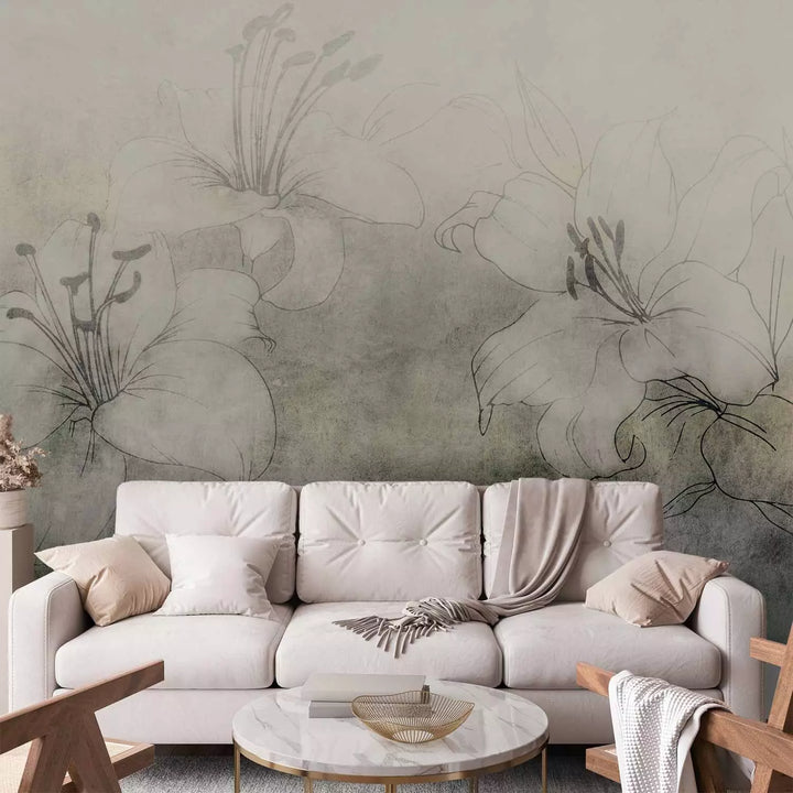 Wall Murals - White lilies on a silent green background, 149249