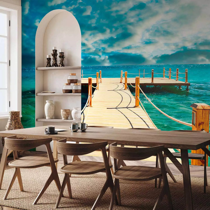 Fototapetai - Begalinis mėlynas vandenyno vanduo ir debesys virš jo, 151019