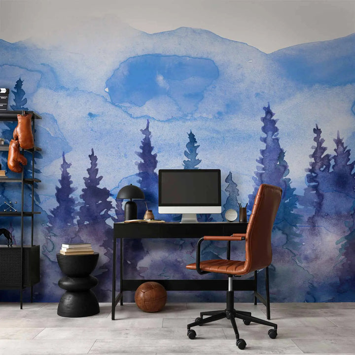 Wall Murals - Blue landscape with forest, 160648