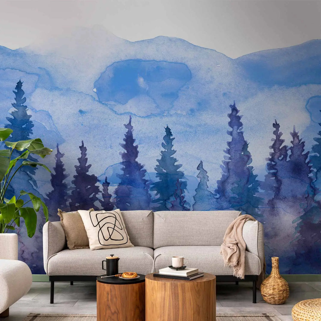 Wall Murals - Blue landscape with forest, 160648
