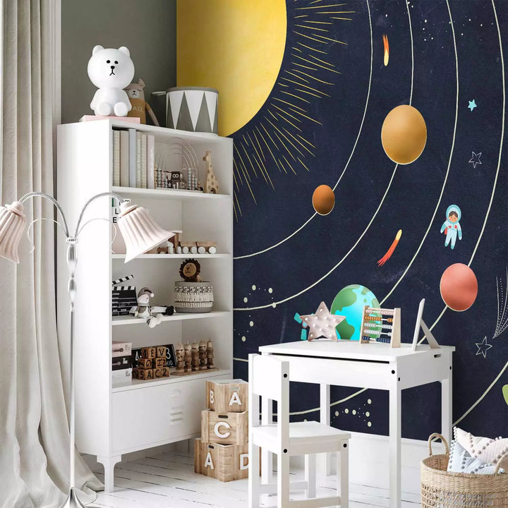 Фотообои - Солнечная система с цветными планетами и звездами, 149212