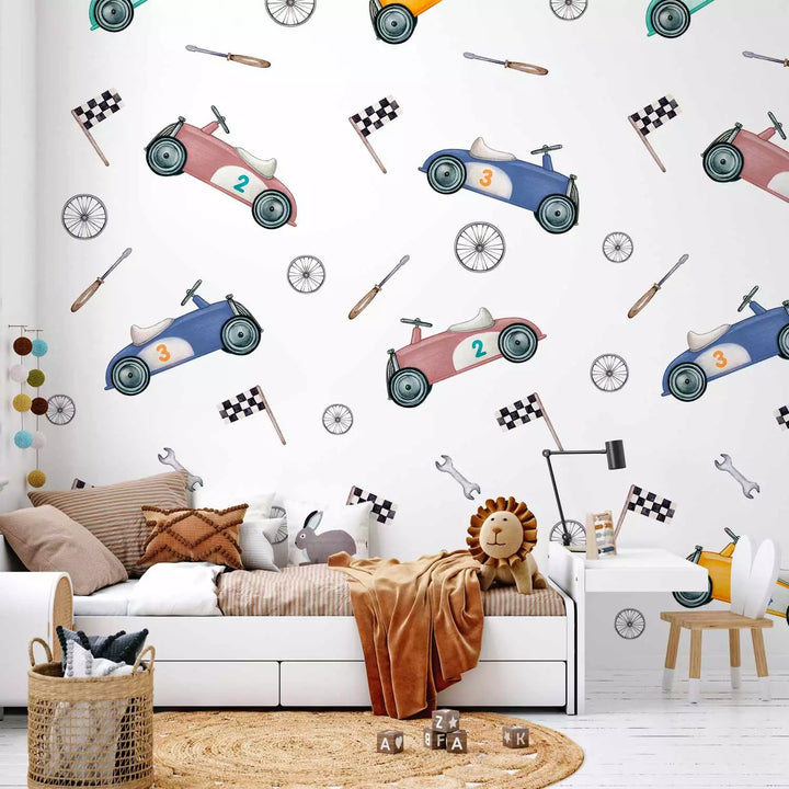 Fototapeet - Retro võidusõiduautod pehmetes pastellvärvides, 149231