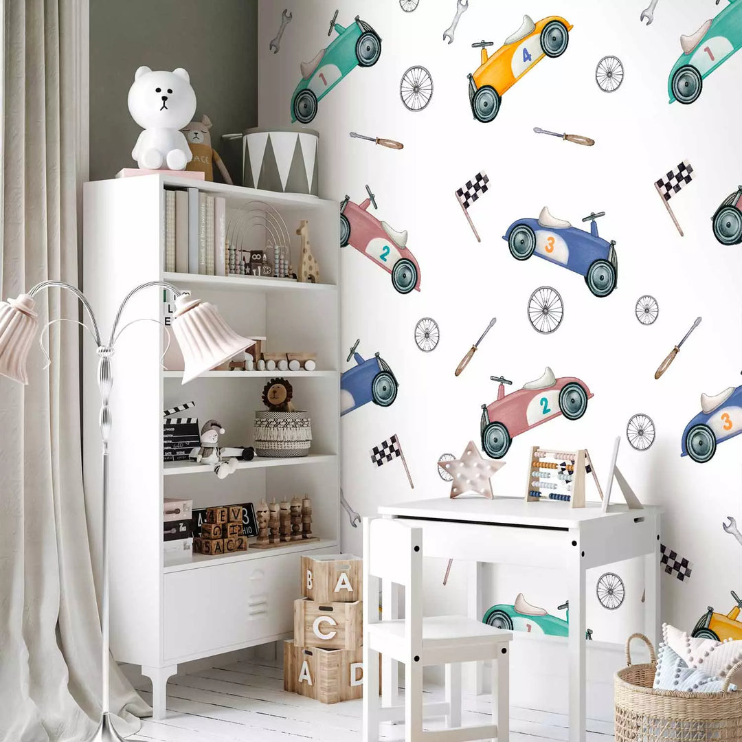 Fototapeet - Retro võidusõiduautod pehmetes pastellvärvides, 149231