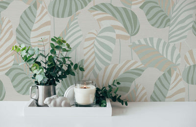 Natural style wallpaper with slightly glossy palm leaves, 1373437