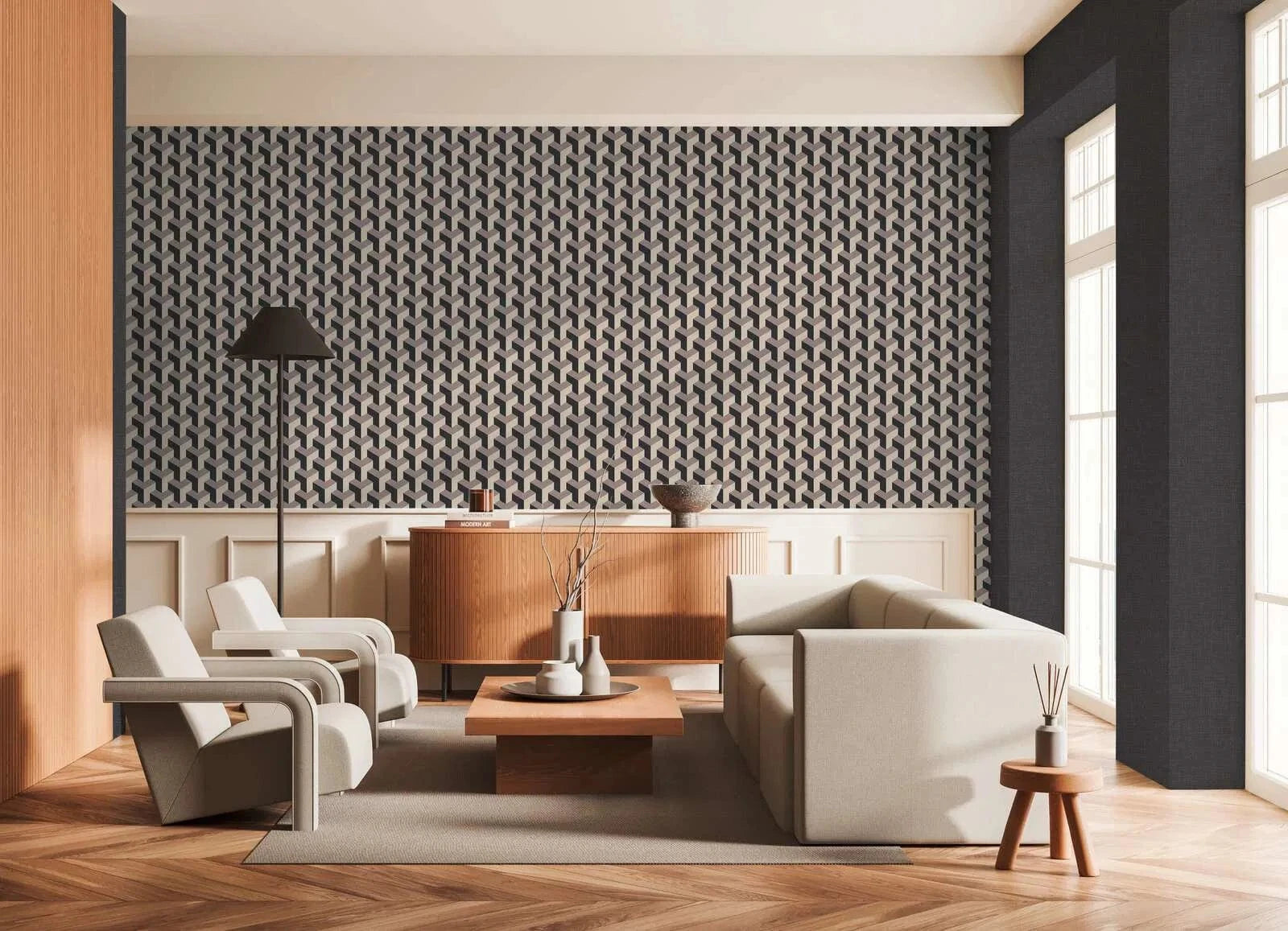 Daniel Hechter tapetes ar retro 3D dizainu krēma/melna/metāla krāsā AS Creation