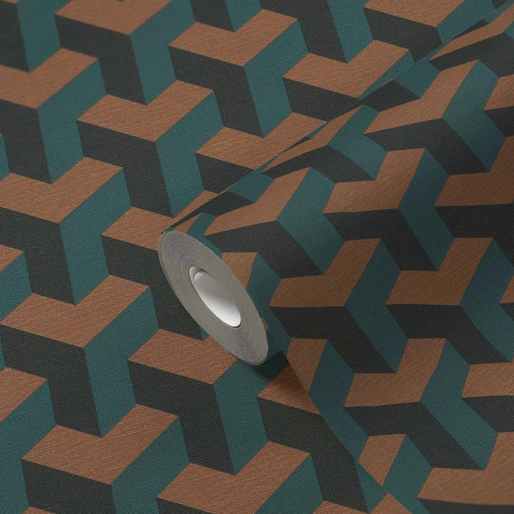 Daniel Hechter tapetes ar retro 3D dizainu zila un brūnā/vāra krāsā AS Creation