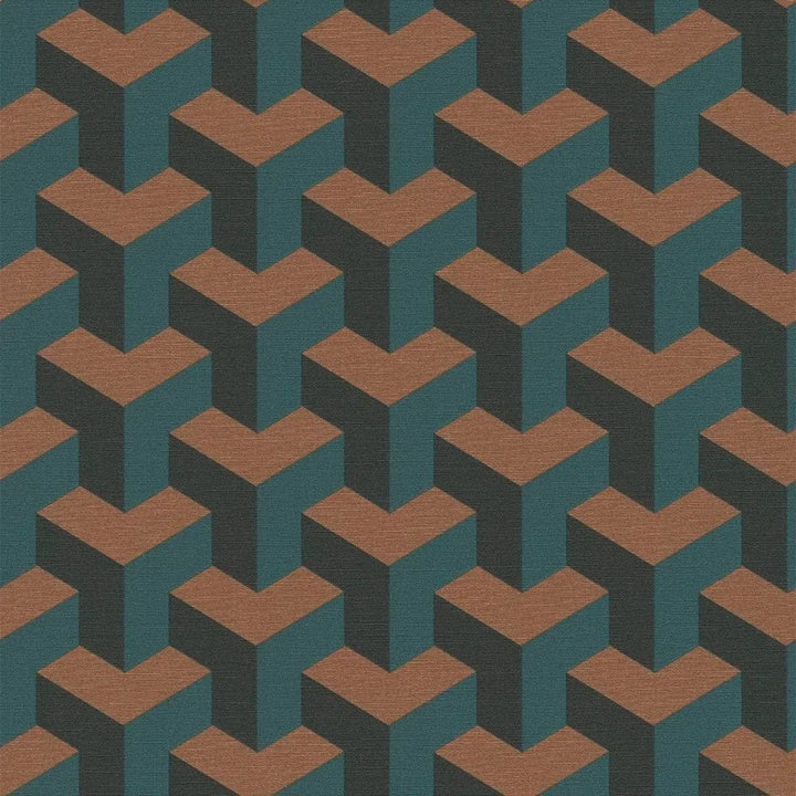 Daniel Hechter tapetes ar retro 3D dizainu zila un brūnā/vāra krāsā AS Creation
