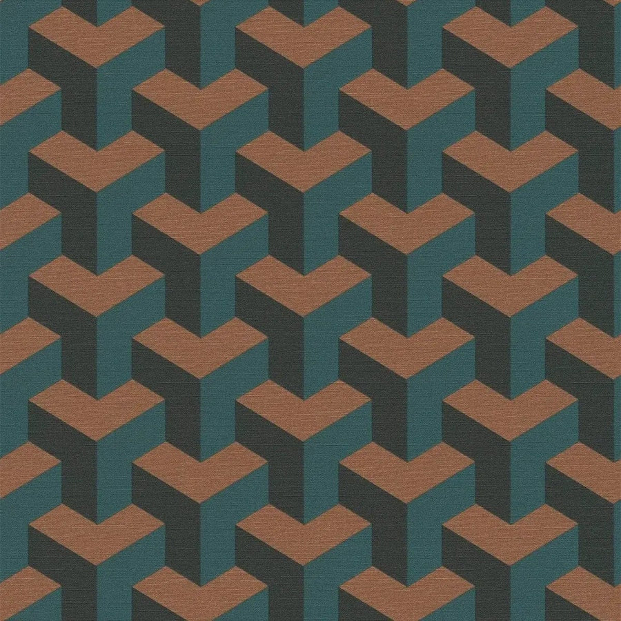 Daniel Hechter tapetes ar retro 3D dizainu zila un brūnā/vāra krāsā AS Creation