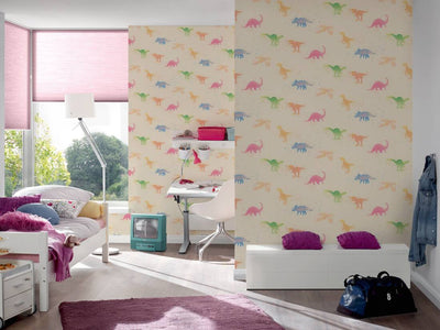 Multicoloured children's watercolour wallpaper with dinosaurs, 1351025 Without PVC AS Creation