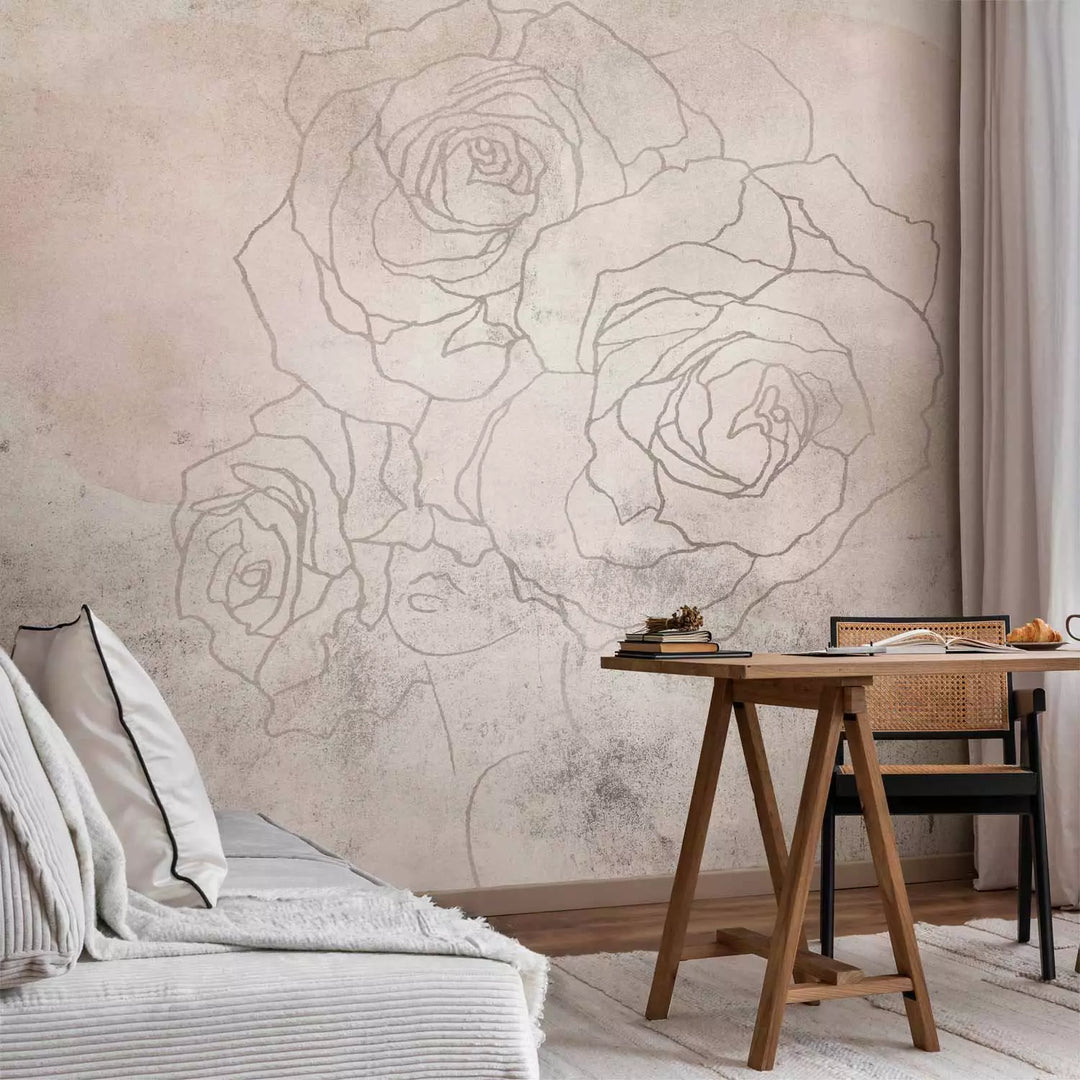 Wall Murals - Artistic wall with floral drawing, 148943
