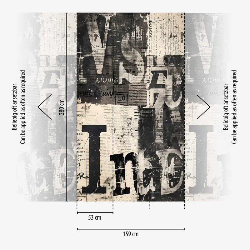 Dekoratīvās tapetes ar avīžu izdrukas un tipogrāfijas kolāžu | Avīze | 3011624 AS Creation