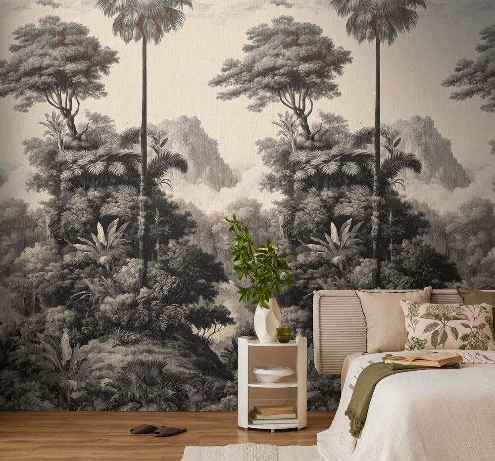 Dekoratīvās tapetes ar klasisku meža un koku motīvu – krēmkrāsa, melna AS Creation