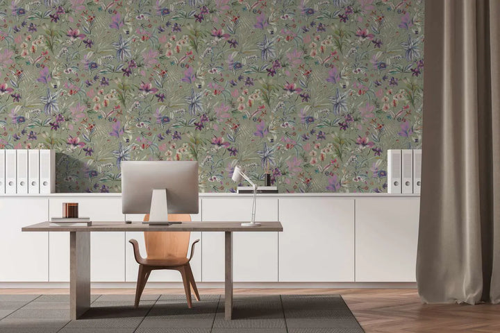 Dekoratīvas tapetes ar matētu ziedu motīvu | zaļa, violeta - 3012501 AS Creation