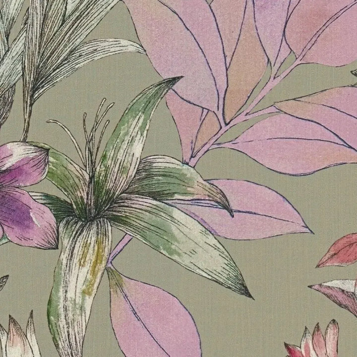 Dekoratīvas tapetes ar matētu ziedu motīvu | zaļa, violeta - 3012501 AS Creation