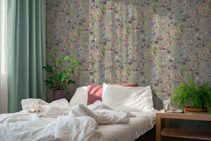 Dekoratīvas tapetes ar matētu ziedu motīvu | zaļa, violeta - 3012501 AS Creation