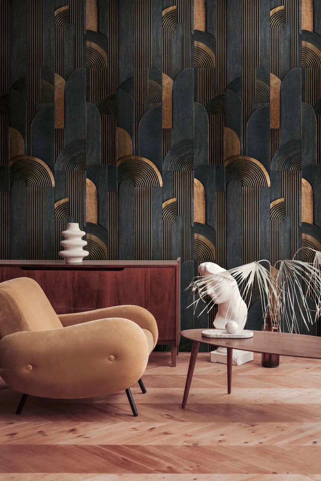 Dekoratīvās tapetes ar modernu Art Deco rakstu,  melna, brūna, 3013142 AS Creation