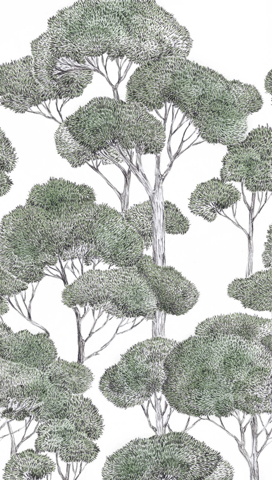 Dekoratīvās tapetes ar stilizētu koku motīvu, zaļa, balta - 3013146 AS Creation