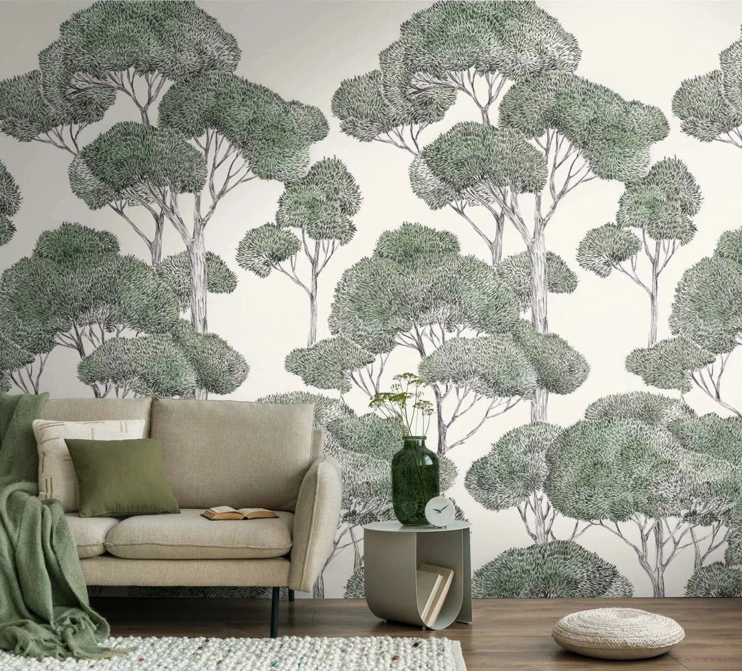 Dekoratīvās tapetes ar stilizētu koku motīvu, zaļa, balta - 3013146 AS Creation