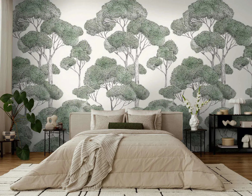 Dekoratīvās tapetes ar stilizētu koku motīvu, zaļa, balta - 3013146 AS Creation