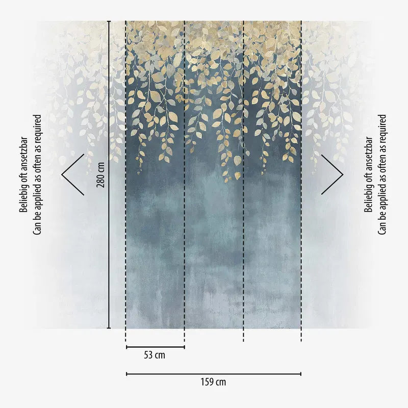 Dekoratīvas tapetes ar zelta ziedu zariem uz maiga krāsu gradienta | 3011622 AS Creation