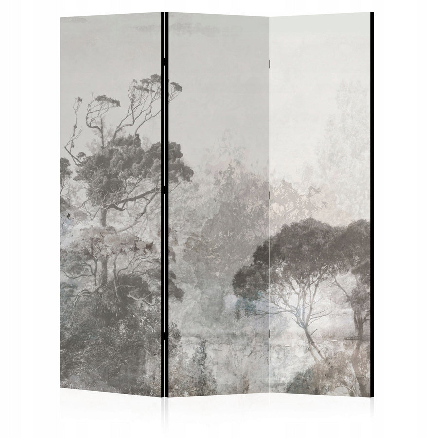 Dekoratīvs divpusējs aizslietnis, 135x172, Miglainais mežs, mierīgs, nedaudz mistisks, gaiši pelēkā L-ART