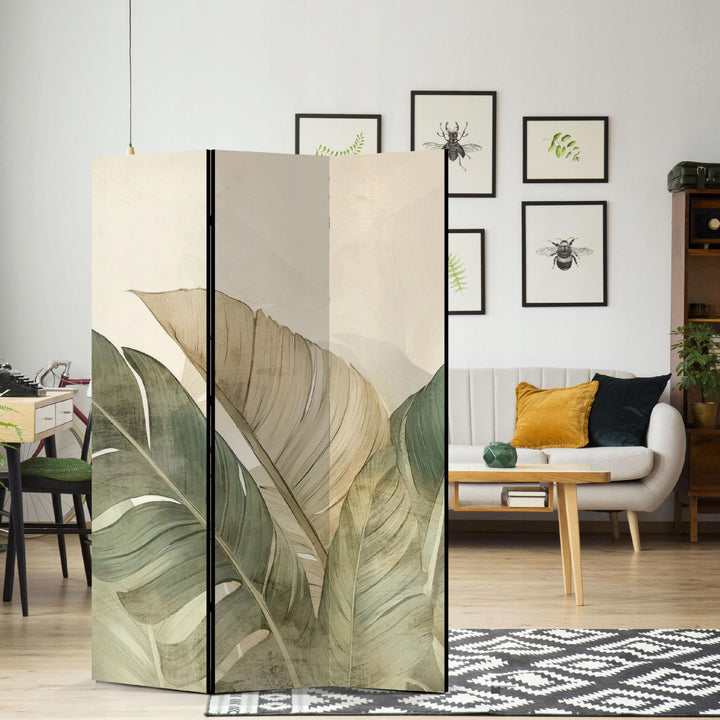 Dekoratīvs divpusējs aizslietnis,135x172, Tropu lapas (Zaļgani/smilškrāsas toņi) L-ART