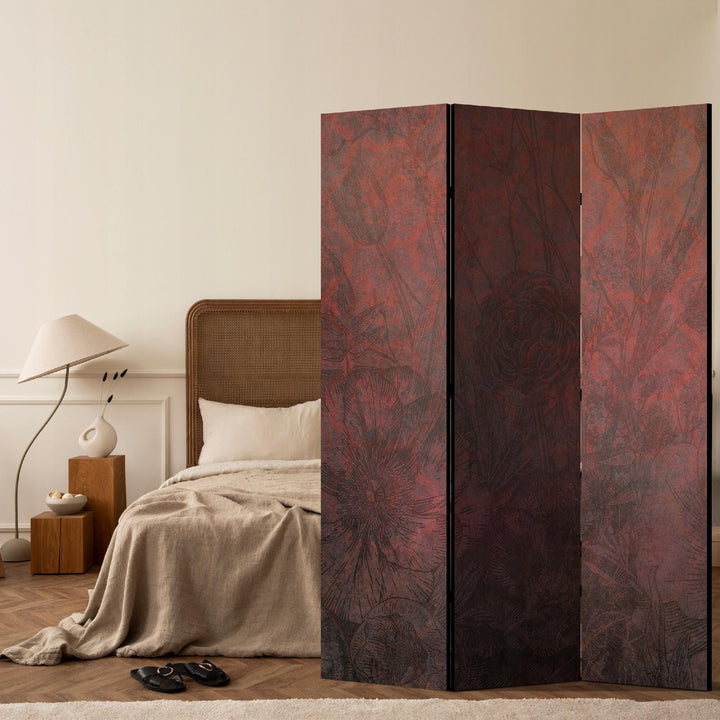 Dekoratīvs divpusējs aizslietnis, 135x172, Vakara dārzs - silti sarkanie toņi ar klasisku ziedu motīvu L-ART